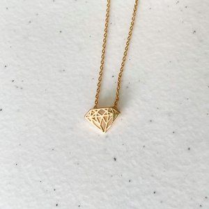 NEW Diamond Shaped Pendant Gold Plated Necklace Dainty Minimalist Jewelry